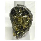Baltic Amber Stone Silver Tone Ring Size 6.5