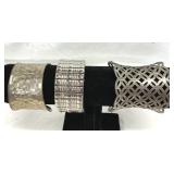Silver Bracelets Hammered, Open Lattice, Expands