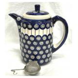 Polish Pottery Coffee/Tea Pot w/Strainer Ceramic