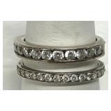 Pair Sterling Silver Band Rings CZ Pave Set 925