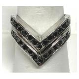 Pair Black Pave Set Stones Chevron Ring 925 Sz 8