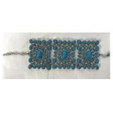Faux Turquoise & Silver Bracelet 3 Metallic Panels