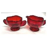 New Martinsville Ruby Red Glass Sugar & Creamer
