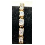 925 Gold Tone Emerald Cut CZ Tennis Bracelet 7'