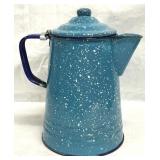 Blue Speckled Coffee Pot Enamelware 8.75' Tall