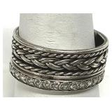 Pair Sterling Silver Band Rings 925 Sm Pave Stones