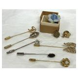 Vintage Stick Pins & Ceramic Rose Pinback