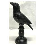 Black Wooden Crow on Pedestal 9 3/4' Tall