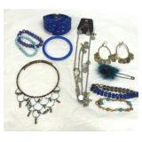 Fashion Jewelry Blue Chocker, Bracelets, Earrings