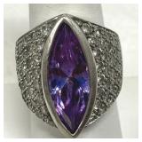 Purple Statement Ring Small Pave Stones Ring 925