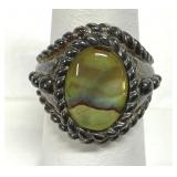 Iridescent Oval Stone Silver Ring 925 Size 7
