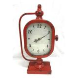 Red Distressed Metal Table Clock Battery Operated