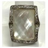 Mother of Pearl & CZ Silver Ring Rectangular Stone