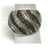KC Smoky & White CZ Ring 925 Size 8.5 Wide Band