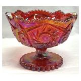 LE Smith Aztec Red Carnival Glass Pedestal Compote