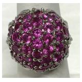 Pink Gemstone Dome Cluster Ring 925 Sterling Sz 5