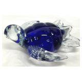 Glass Sea Turtle Cobalt Blue Glass Paperweight