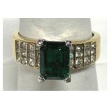 Emerald Green & CZ Gold Vermeil Ring Size 7