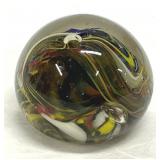Blown Glass Paperweight Multicolor Swirl Bubbles