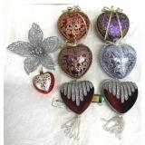 Assorted Christmas Ornaments Glass Puffy Hearts