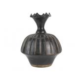 Chinese Black Glaze Ribbed Ceramic Vase