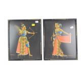 Pair of Acrylic Paintings of South Asian Figurines