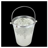 A Frosted Glass Ice Bucket with Sterling Overlay