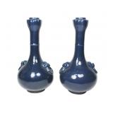 Pair Of Blue Glazed Garlic Head Porcelain Vases
