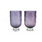 Pair of Purple Etched Glass Vases