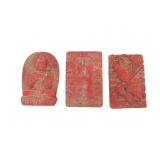 Trio of Red Lacquer Carved Pendants