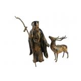 Asian Bronze Longevity Man and Deer Figures
