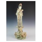 Large Carved Bone Guanyin with Case