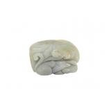 Grey Jade Carving of Twin Fish and Lotus