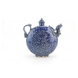 Chinese Blue Glazed Phoenix Moon Flask