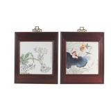 Pair of Chinese Framed Porcelain Bird Panels