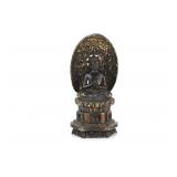 Asian Wood Carved & Lacquered Gilt Sitting Buddha