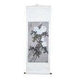 Chinese White Roses Watercolor Scroll Painting