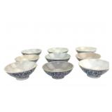 Nine Chinese Blue & White Porcelain Bowls