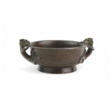 Chinese Bronze Censer With Climbing Dragon Ears