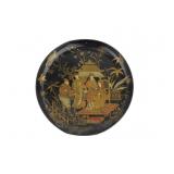 Antique Chinese Lacquer Plate with Court Scene