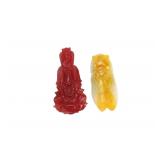 Two Carved Jade Pendants, Buddha & Cicada