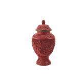 Carved Cinnabar Lacquer Lidded Urn