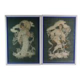Pair of Framed Signed Art Deco Gouaches