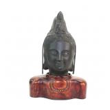 Bronze Buddha Head on Carved Wood Stand