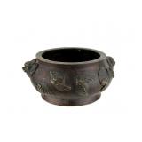 Chinese Bronze Censer with Bats and Lion Heads