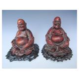 Pair of Chinese Antique Seated Carved Buddhas