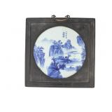 A Framed Chinese B/W Porcelain Plaque