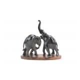 Carved Horn Elephant Pair on Wood Base