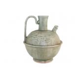 Chinese Celadon Ewer with Carved Floral Motif