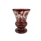 Vintage Bohemian Ruby Cut To Clear Glass Vase